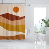 Feblilac Abstract Sun Rise and Mountains Shower Curtain with Hooks, Bathroom Curtains with Ring, Unique Bathroom décor, Boho Shower Curtain, Customized Bathroom Curtains, Extra Long Shower Curtain