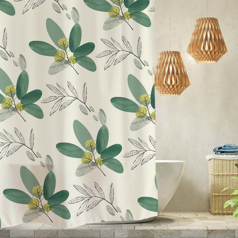 Feblilac Green and Yellow Leaves Shower Curtain with Hooks, Floral Bathroom Curtains with Ring, Unique Bathroom décor, Boho Shower Curtain, Customized Bathroom Curtains, Extra Long Shower Curtain