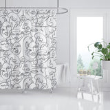 Feblilac Black and White Abstract Faces Art Lines Curtain with Hooks, Bathroom Curtains with Ring, Unique Bathroom décor, Boho Shower Curtain, Customized Bathroom Curtains, Extra Long Shower Curtain