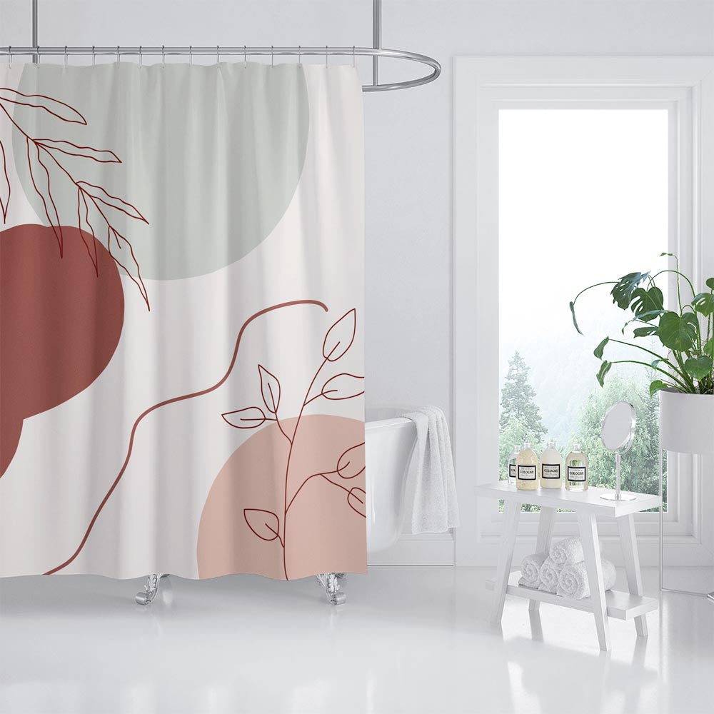 Feblilac Abstract Cloud Moon and Plant Shower Curtain with Hooks, Floral Bathroom Curtains with Ring, Unique Bathroom décor, Boho Shower Curtain, Customized Bathroom Curtains, Extra Long Shower Curtain