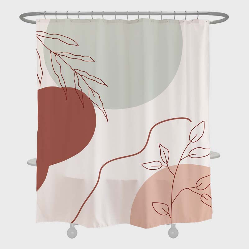 Feblilac Abstract Cloud Moon and Plant Shower Curtain with Hooks, Floral Bathroom Curtains with Ring, Unique Bathroom décor, Boho Shower Curtain, Customized Bathroom Curtains, Extra Long Shower Curtain