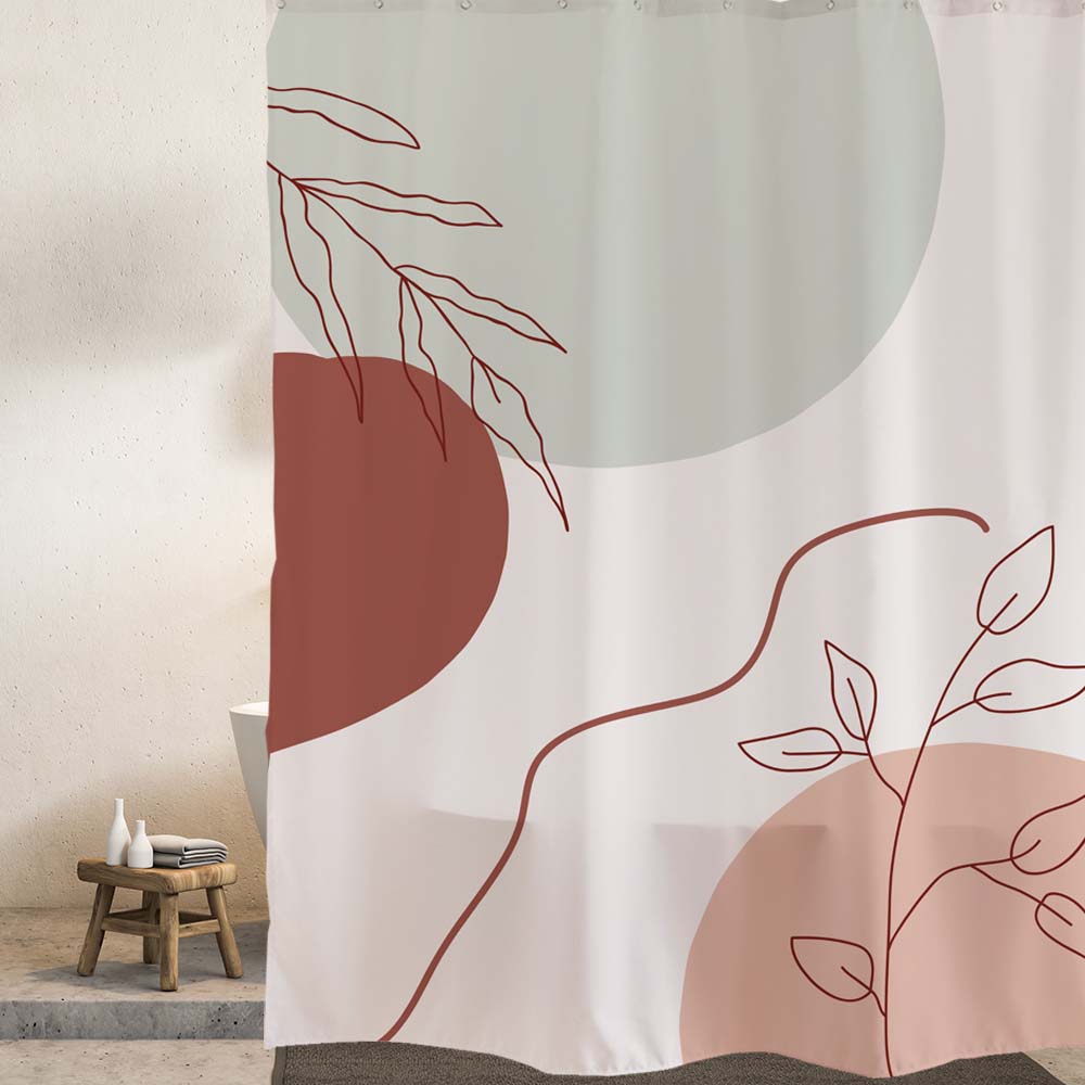 Feblilac Abstract Cloud Moon and Plant Shower Curtain with Hooks, Floral Bathroom Curtains with Ring, Unique Bathroom décor, Boho Shower Curtain, Customized Bathroom Curtains, Extra Long Shower Curtain