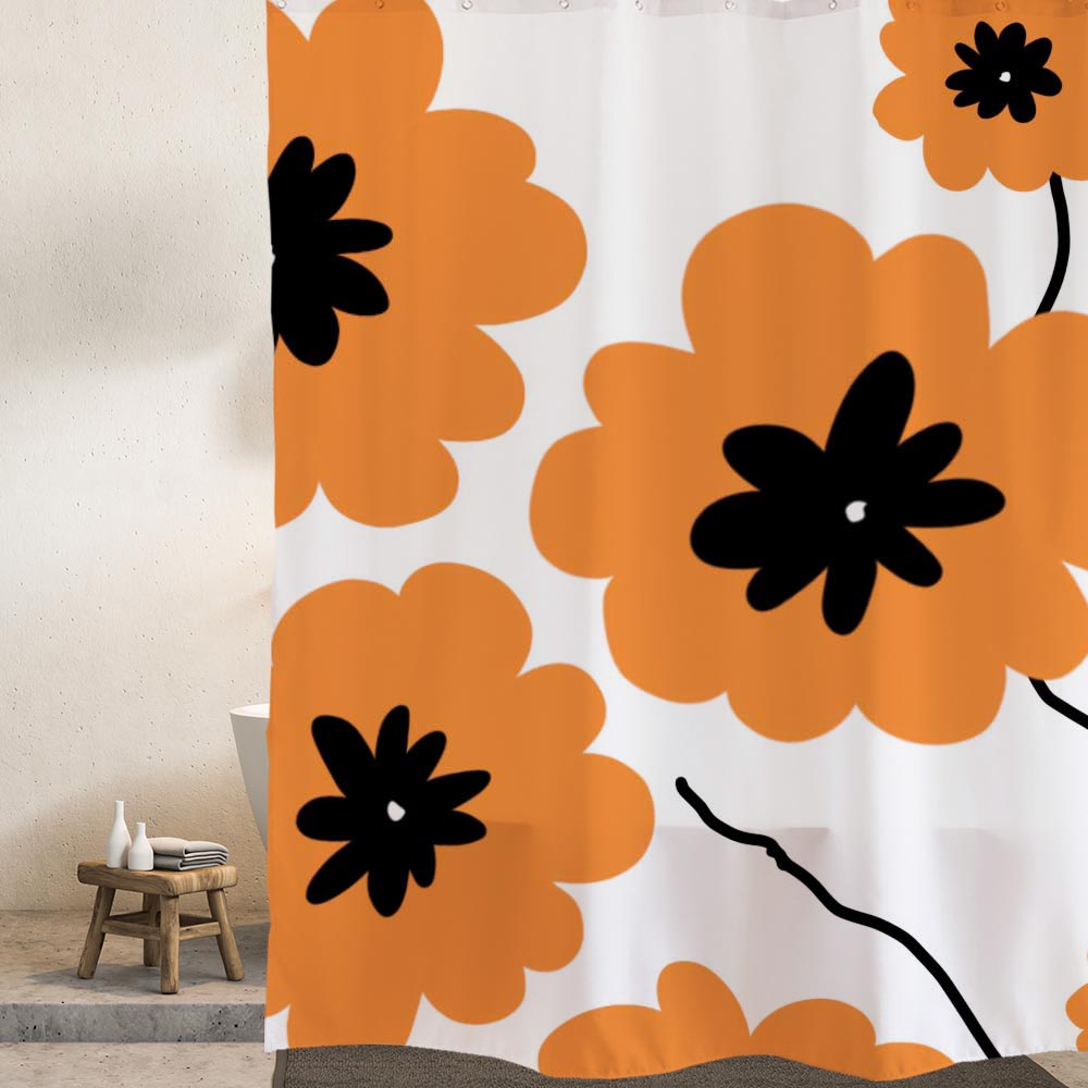 Feblilac Orange Plum Shower Curtain Shower Curtain with Hooks, Floral Bathroom Curtains with Ring, Unique Bathroom décor, Boho Shower Curtain, Customized Bathroom Curtains, Extra Long Shower Curtain