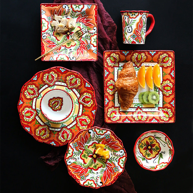 Bohemian Dinnerware Red Plates Bowls Mug