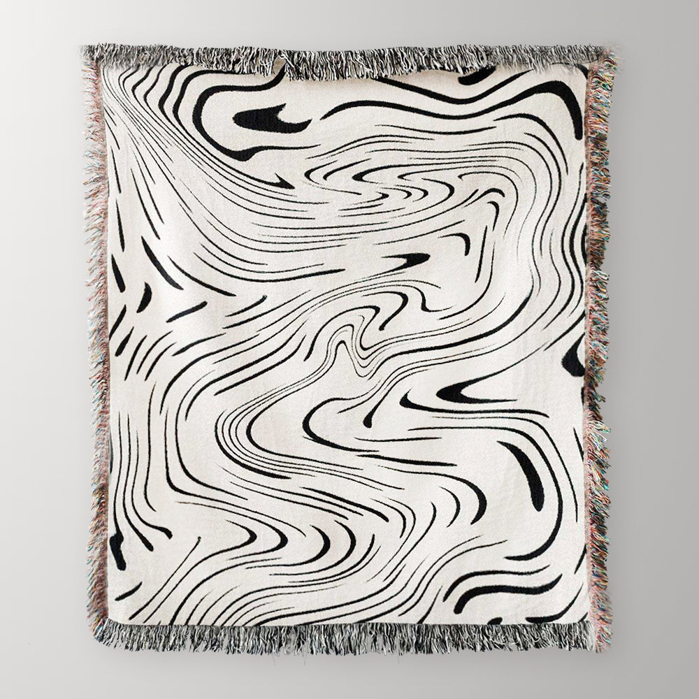 White Abstract Cotton Blanket