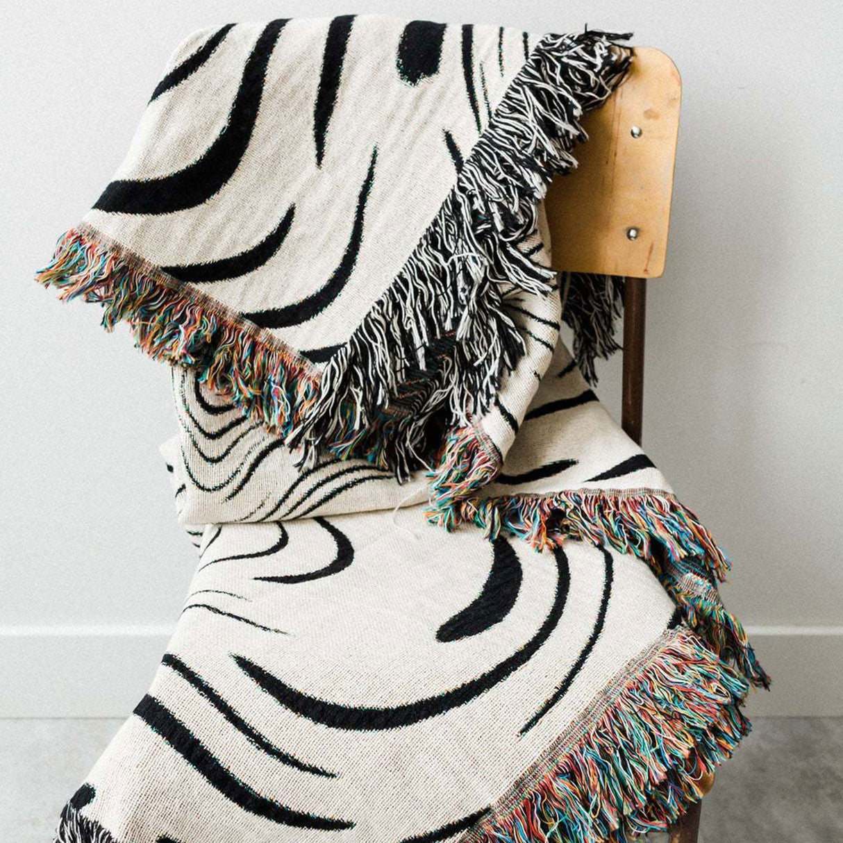 White Abstract Cotton Blanket