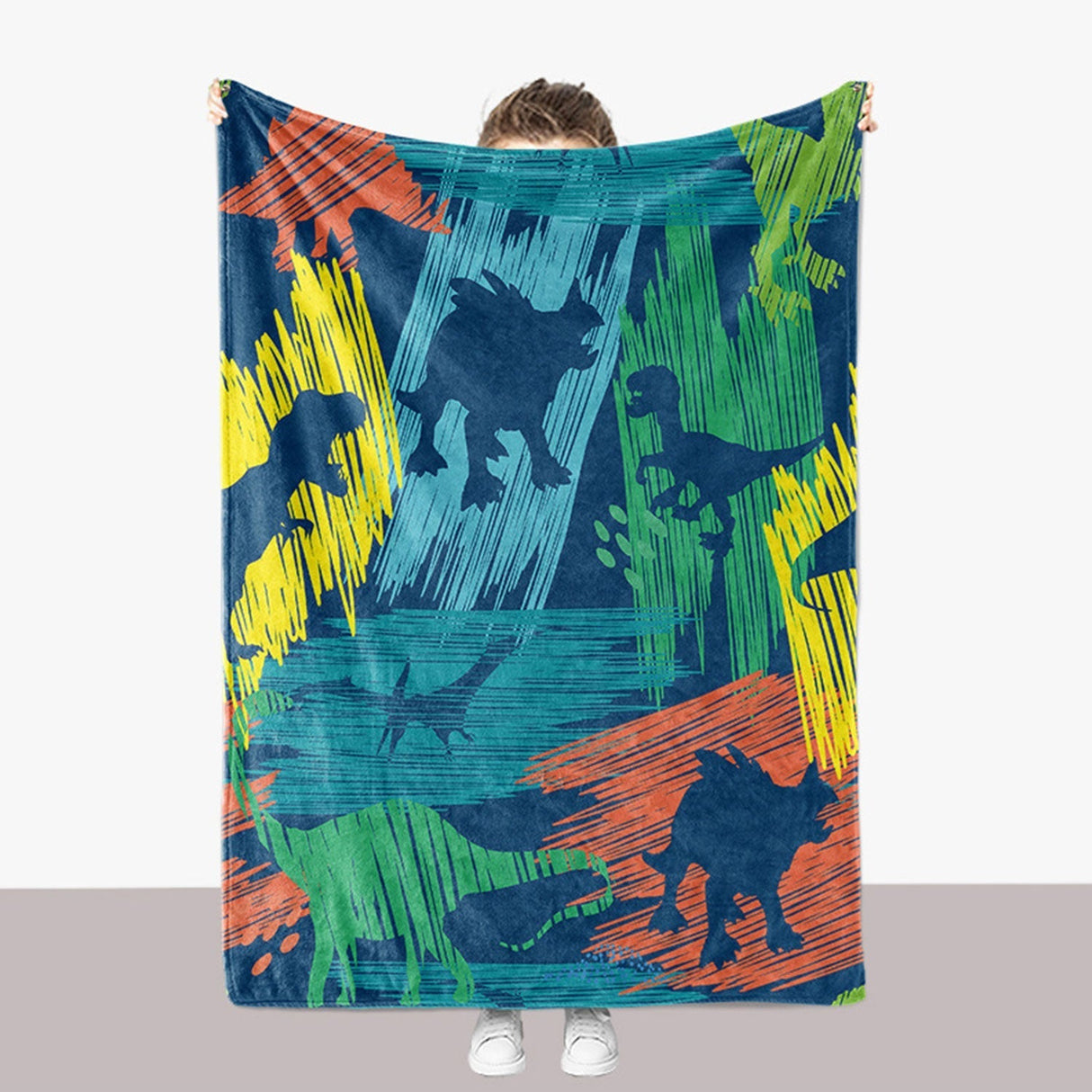 Multicolor Doodle Dinosaur Blanket