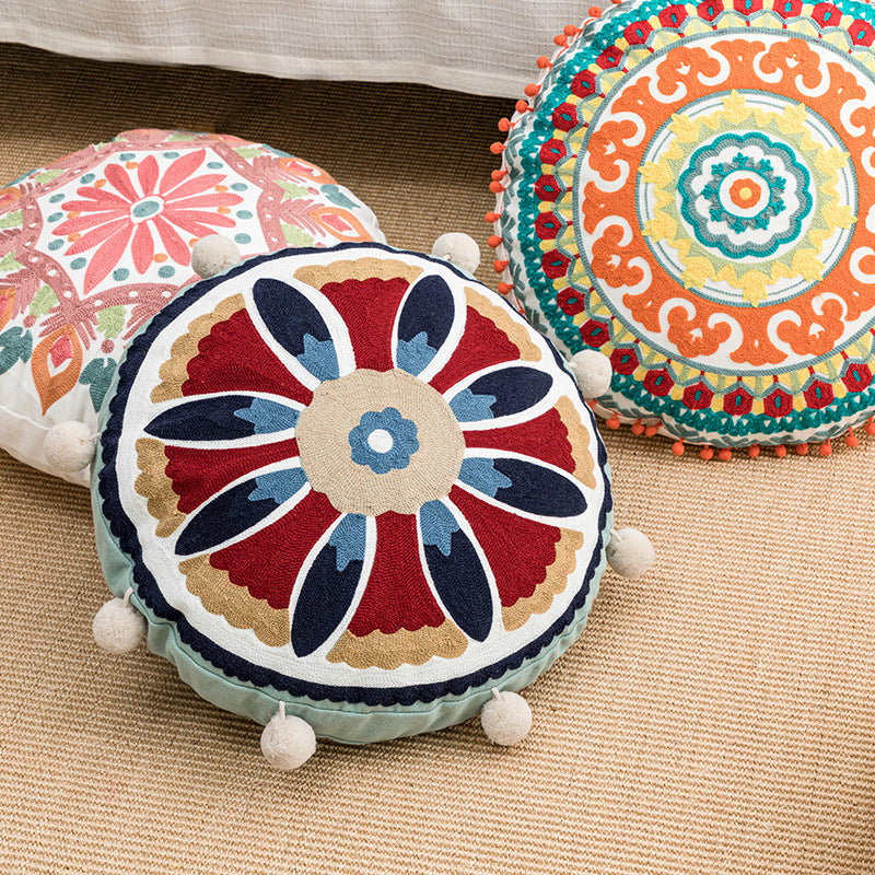 Round Ethnic Throw Pillow Covers