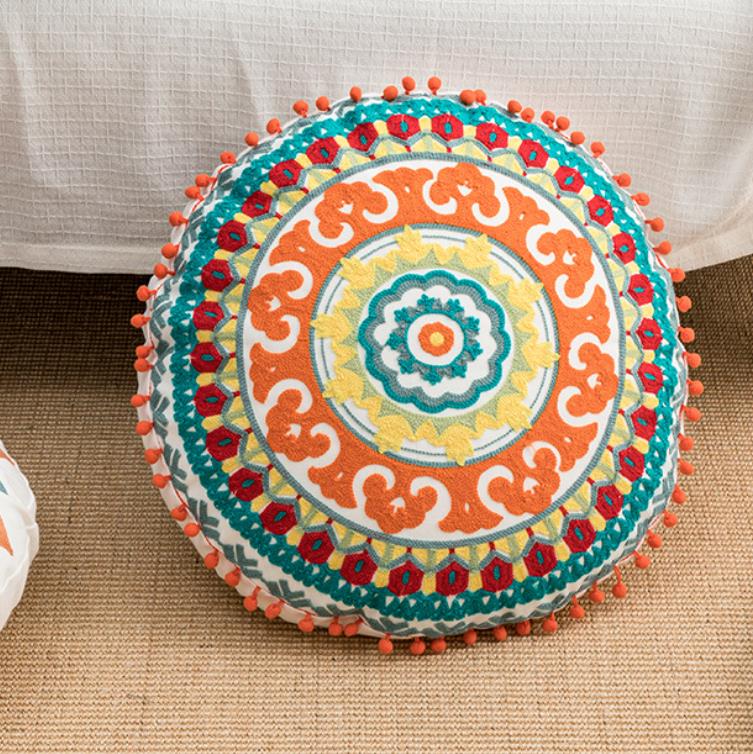 Round Ethnic Throw Pillow Covers