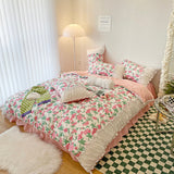 Pink Floral Seersucker Bedding Set