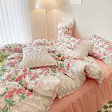 Pink Floral Seersucker Bedding Set