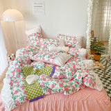 Pink Floral Seersucker Bedding Set