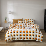 Modern Orange Grid Bedding Set