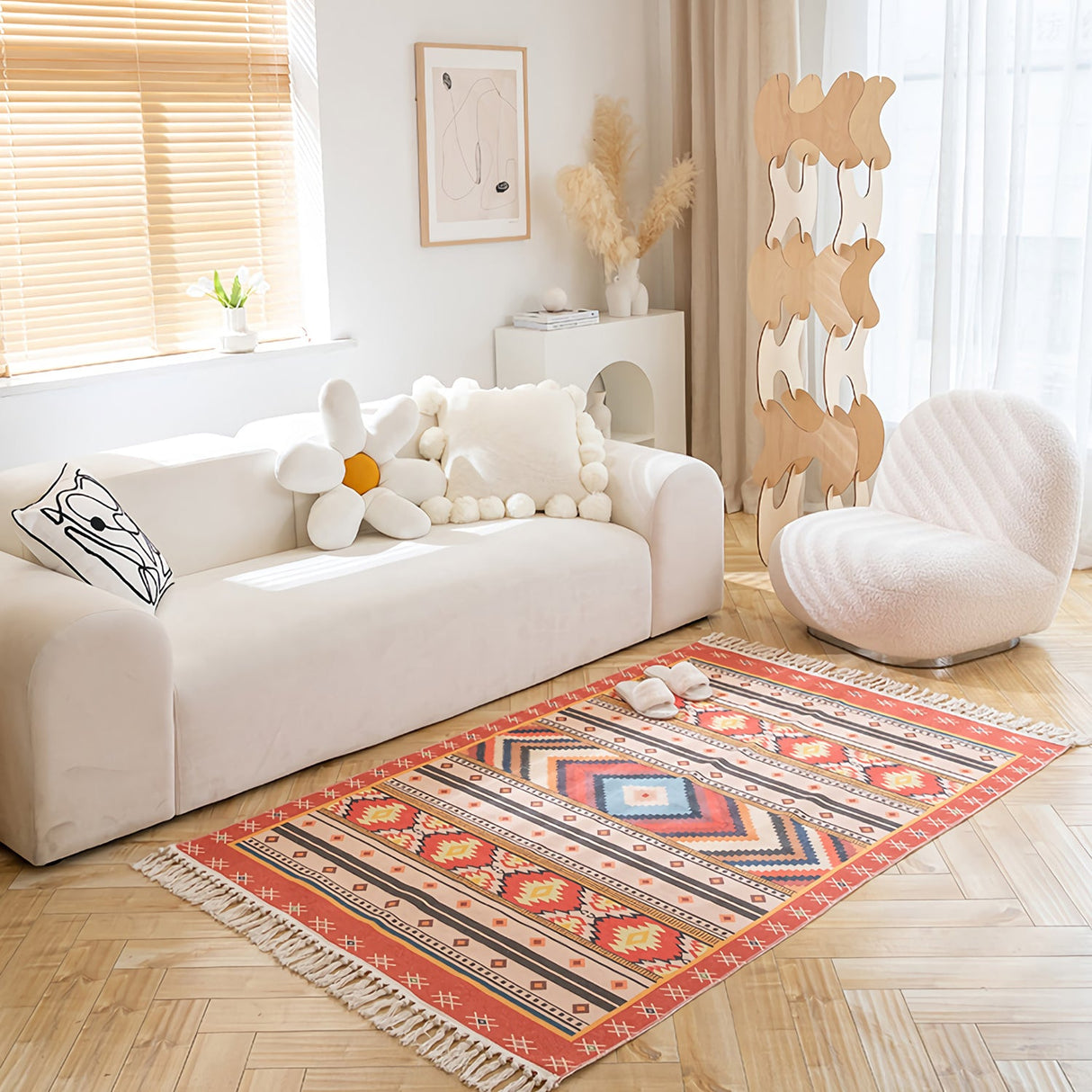 Moroccan Fringed Jute Cotton Rug