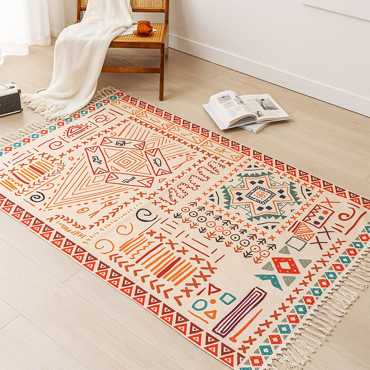 Moroccan Fringed Jute Cotton Rug