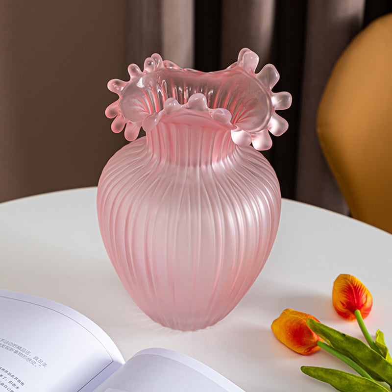 Pink Wavy Mouth Glass Bud Vase