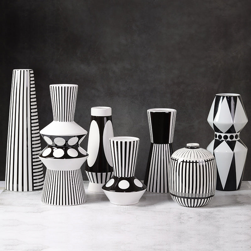 Shaped Black and White Geometric Vase