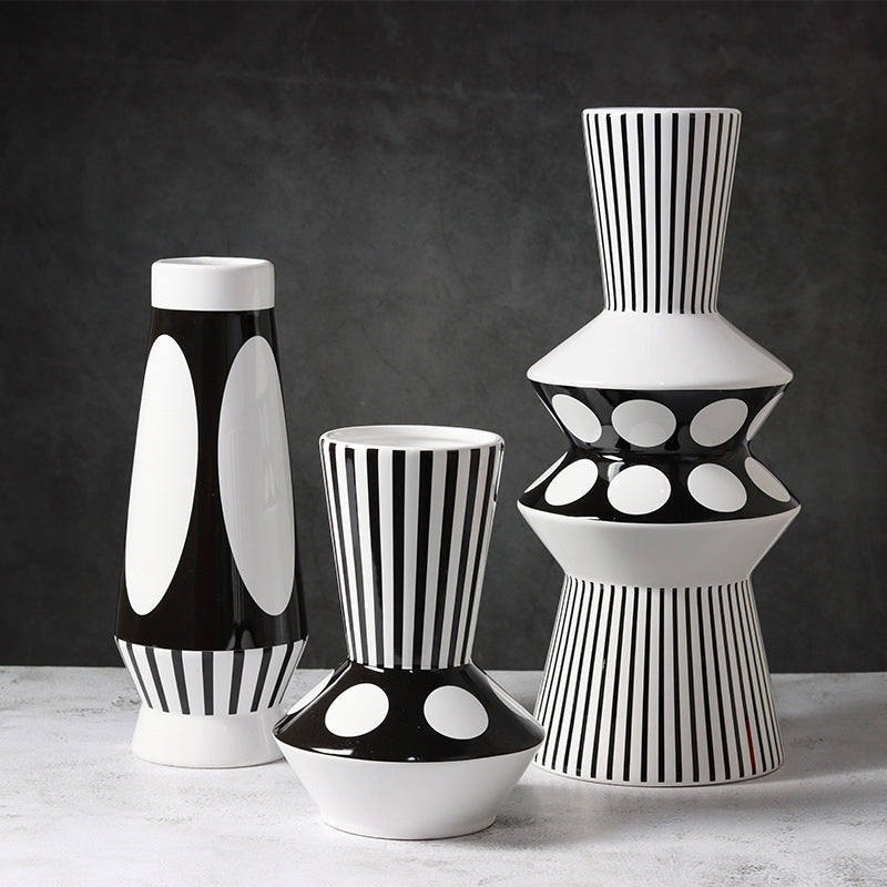 Shaped Black and White Geometric Vase