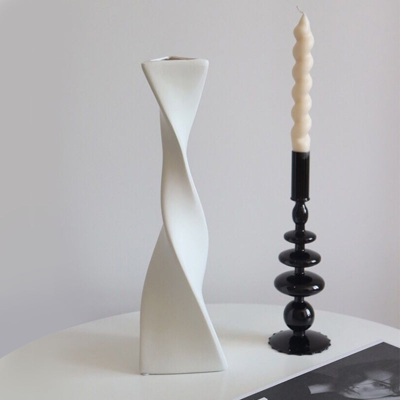 Black and White Shaped Twisted Ceramic Vase