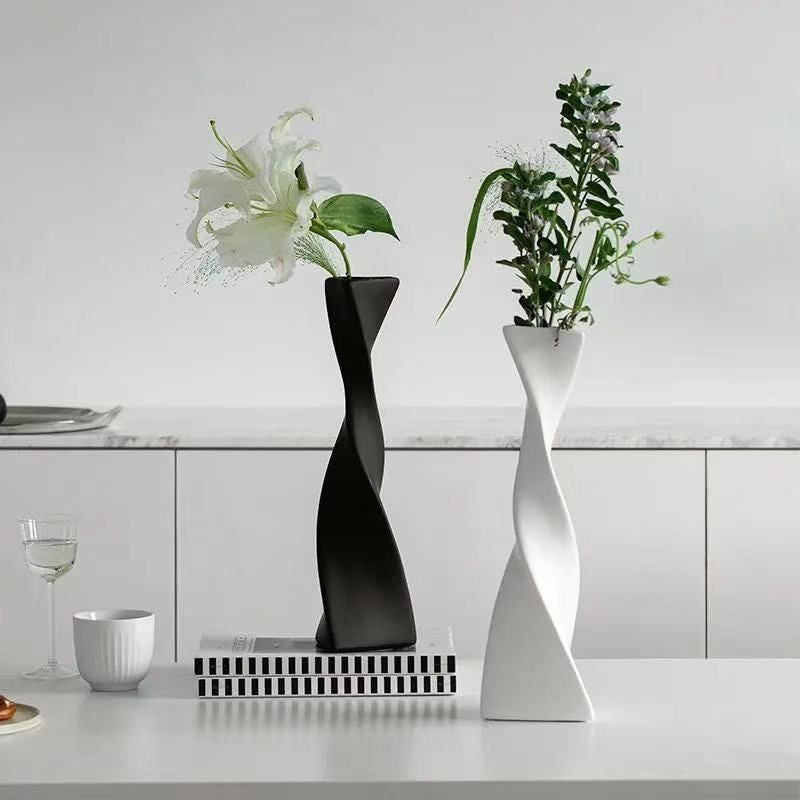 Black and White Shaped Twisted Ceramic Vase