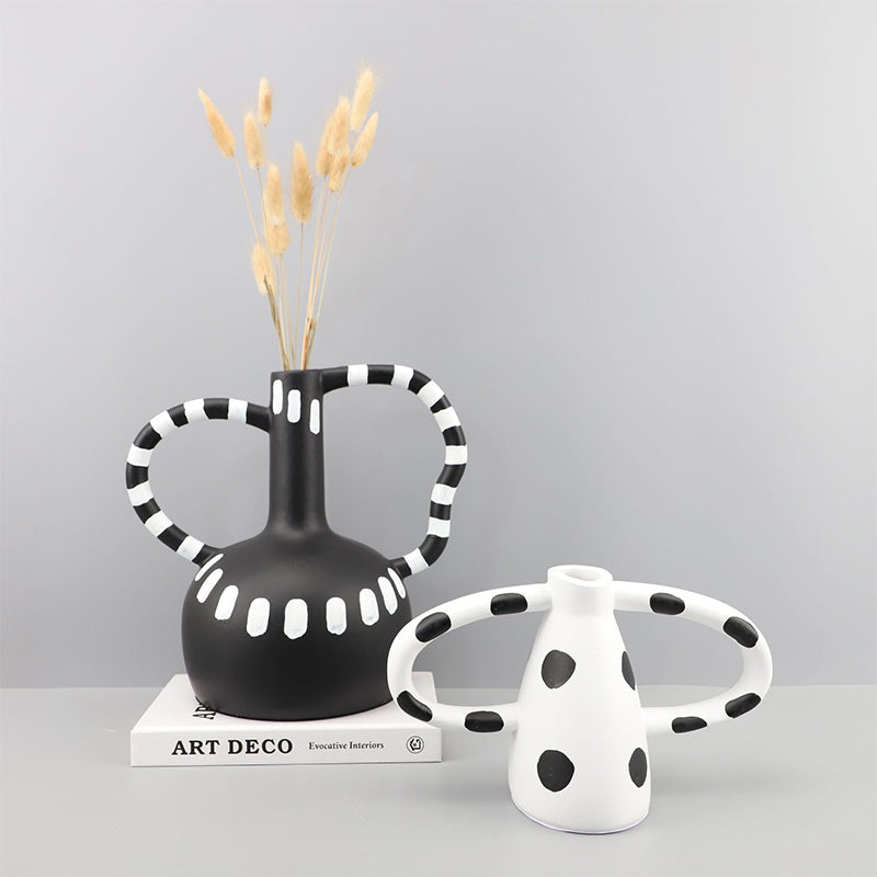 Black and White Spots Twisted Ceramic Vase