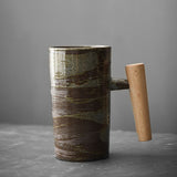 Large Retro Wooden Handle Ceramic Tea Mug