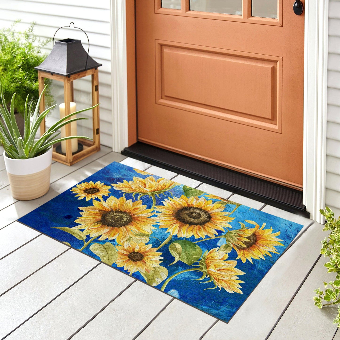 Blue Ground Sun Flower Door Mat