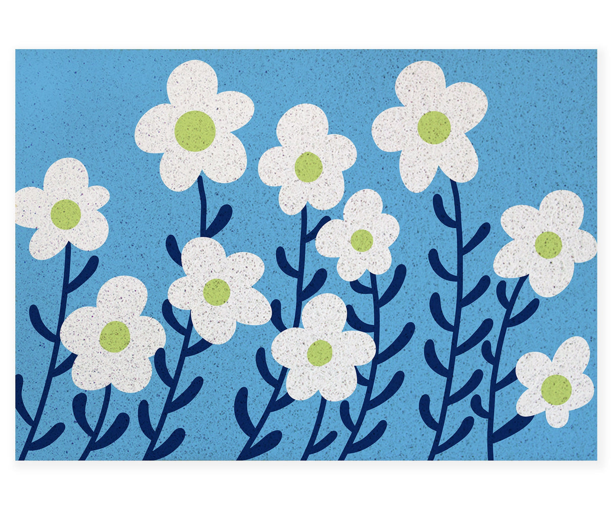 Feblilac White Flower and Blue Ground Door Mat, Country Style Flower Patio Welcome Doormat, Anti Skid PVC Coil Outdoor Mats, Front Mat for Home, Washable Entryway Doormat