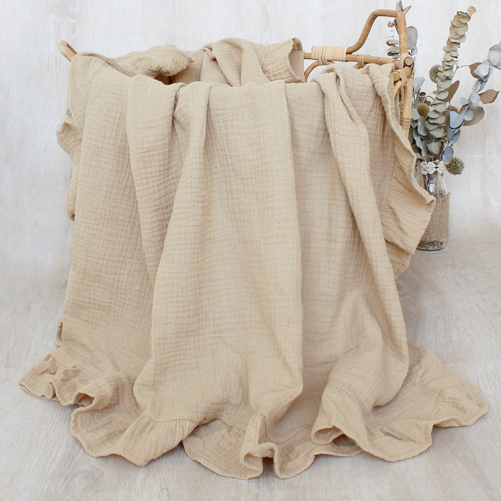 Ruffled cotton baby blanket, swaddle wrap