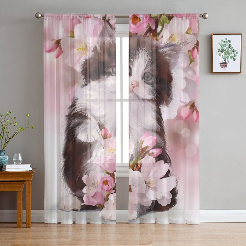 Cat Chiffon Sheer Curtains