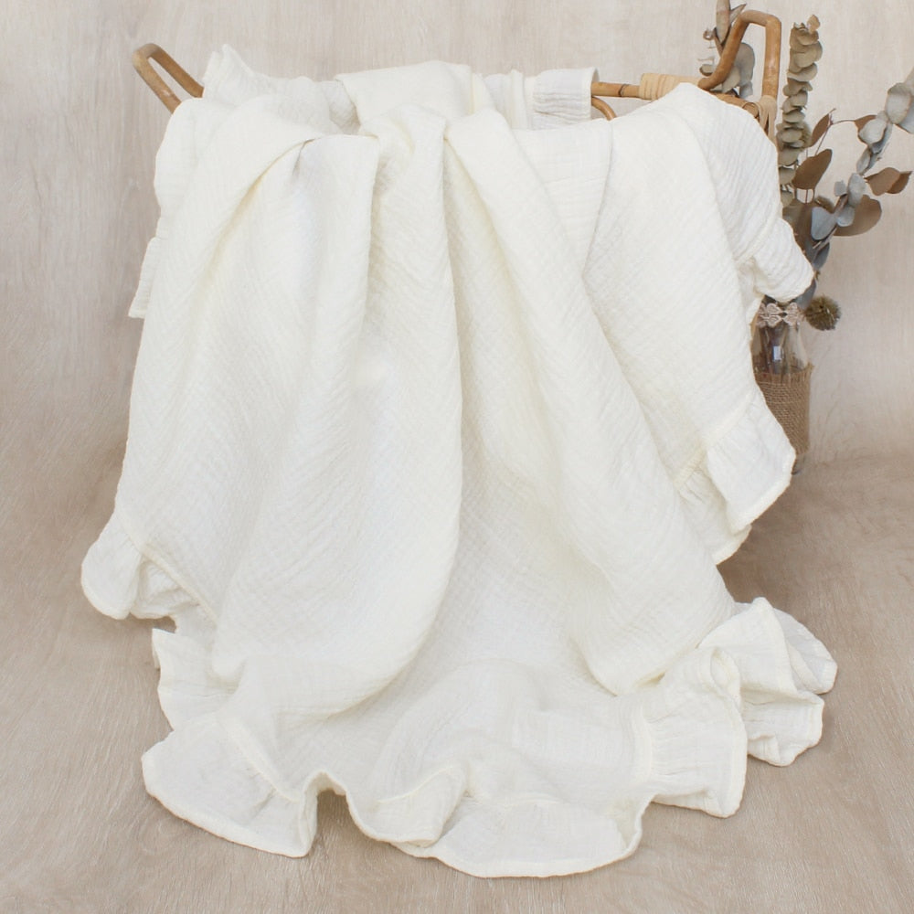 Ruffled cotton baby blanket, swaddle wrap