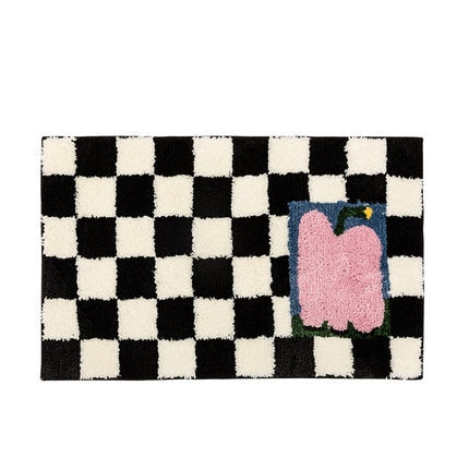 Checkered Fluffy Grids Rug
