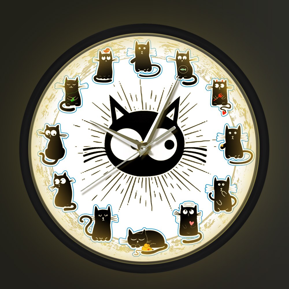 Black Kittens Art Wall Clock