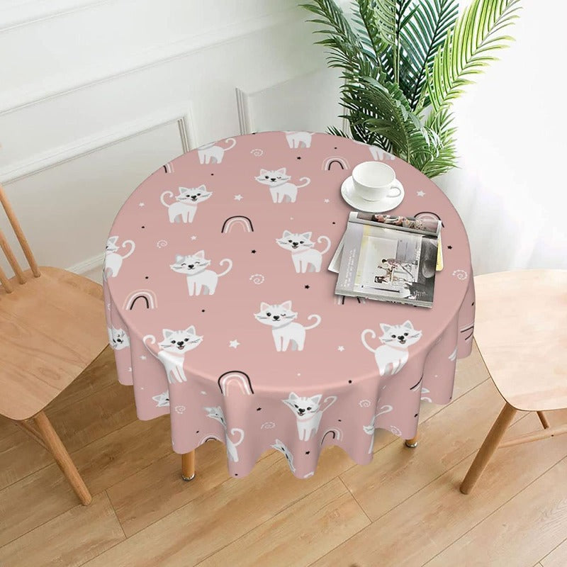 Cat Pink Round Tablecloth