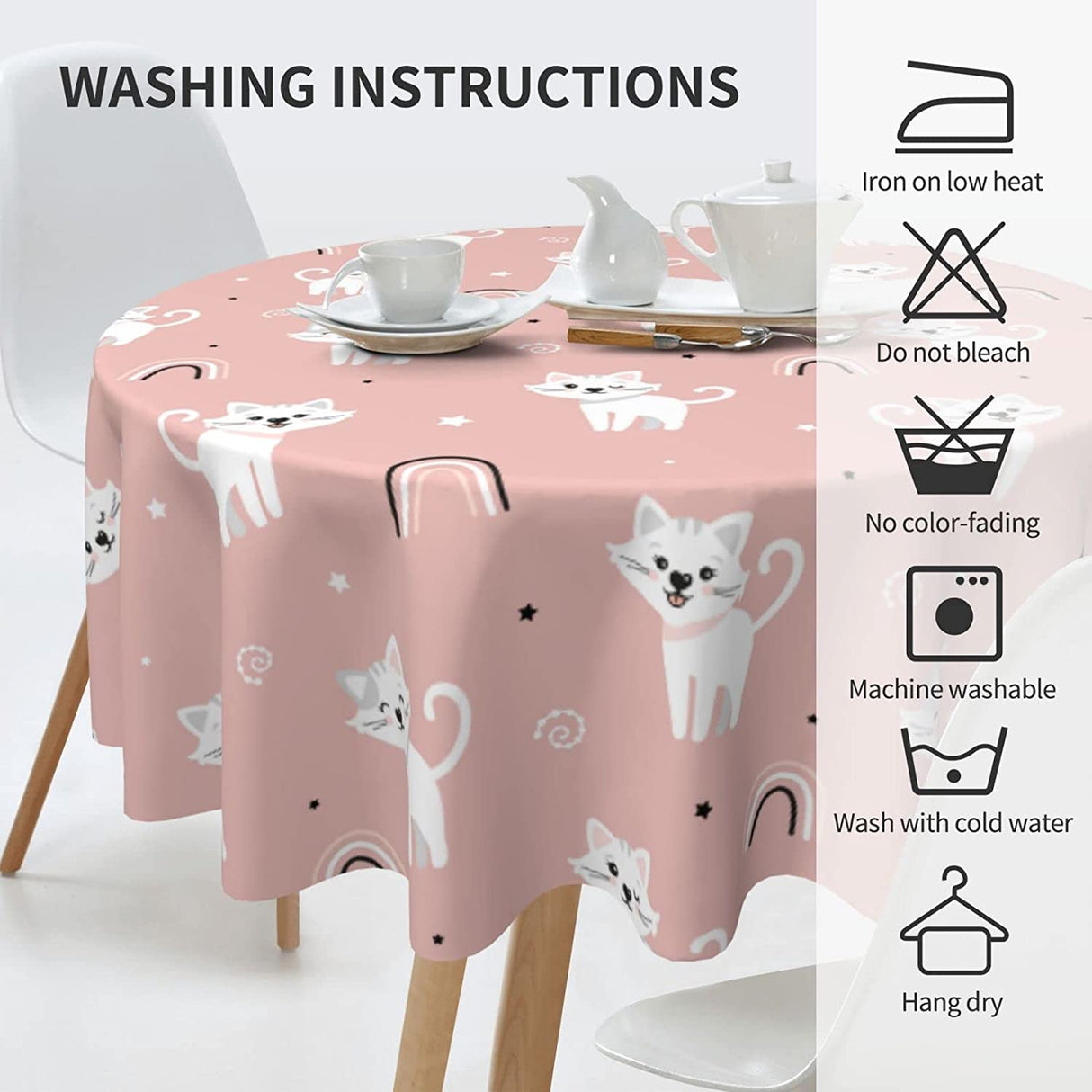 Cat Pink Round Tablecloth