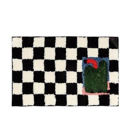 Checkered Fluffy Grids Rug