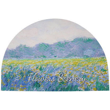 Semicircular Monet Style yellow fields of flowers Diatomaceous Earth Bath Mat