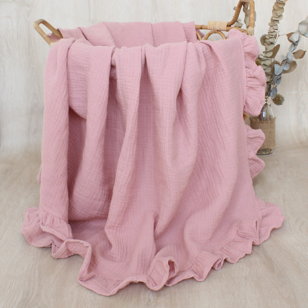 Ruffled cotton baby blanket, swaddle wrap