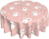 Cat Pink Round Tablecloth