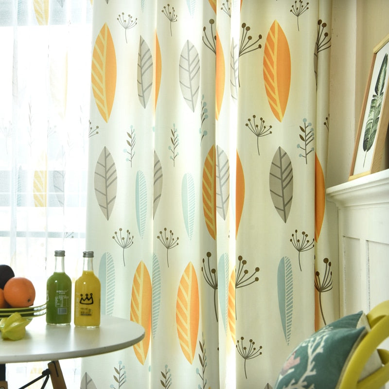 Single Panels Green Leaves Curtain Living Room Window Decoration Nordic Rustic Kitchen Curtains 3d