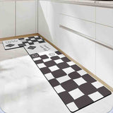 Feblilac Smiling Black and White Checkerboard PVC Leather Kitchen Mat