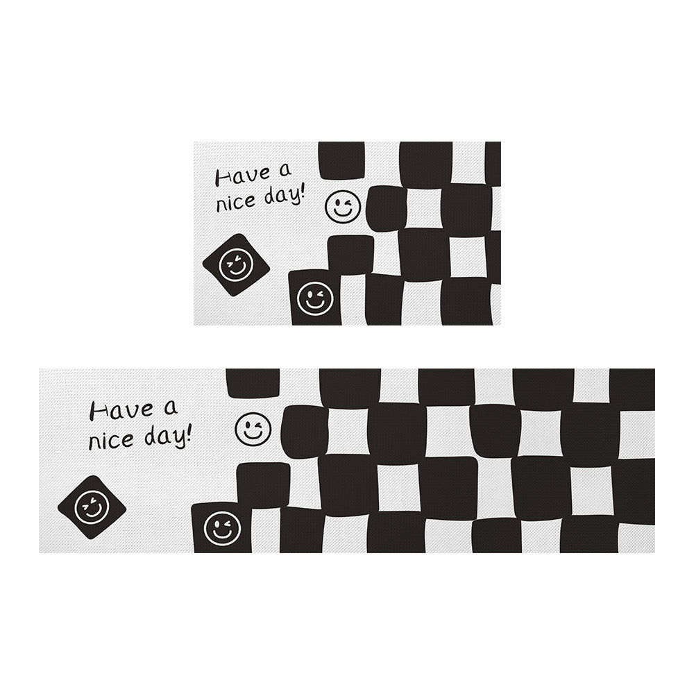 Feblilac Smiling Black and White Checkerboard PVC Leather Kitchen Mat