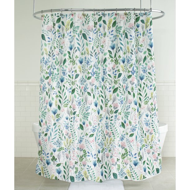 Feblilac Pink Green Floral Garden Shower Curtain with Hooks, Bloom Floral Bathroom Curtains with Ring, Unique Bathroom décor, Boho Shower Curtain, Customized Bathroom Curtains, Extra Long Shower Curtain