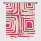 Feblilac Square Shaped Line Art Pink Ground Shower Curtain with Hooks, Geometric Bathroom Curtains with Ring, Unique Bathroom décor, Boho Shower Curtain, Customized Bathroom Curtains, Extra Long Shower Curtain