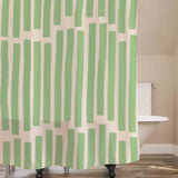 Feblilac Stripe Line Art Green Ground Shower Curtain with Hooks, Geometric Bathroom Curtains with Ring, Unique Bathroom décor, Boho Shower Curtain, Customized Bathroom Curtains, Extra Long Shower Curtain