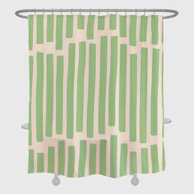 Feblilac Stripe Line Art Green Ground Shower Curtain with Hooks, Geometric Bathroom Curtains with Ring, Unique Bathroom décor, Boho Shower Curtain, Customized Bathroom Curtains, Extra Long Shower Curtain