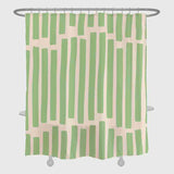 Feblilac Stripe Line Art Green Ground Shower Curtain with Hooks, Geometric Bathroom Curtains with Ring, Unique Bathroom décor, Boho Shower Curtain, Customized Bathroom Curtains, Extra Long Shower Curtain