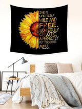Sunflower & Slogan Graphic Tapestry