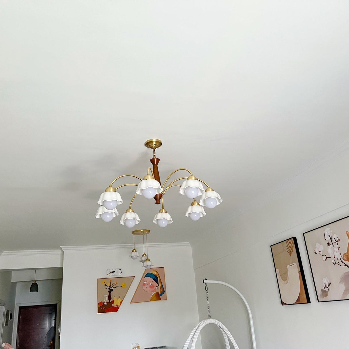 Swedish Modern Brass Chandelier