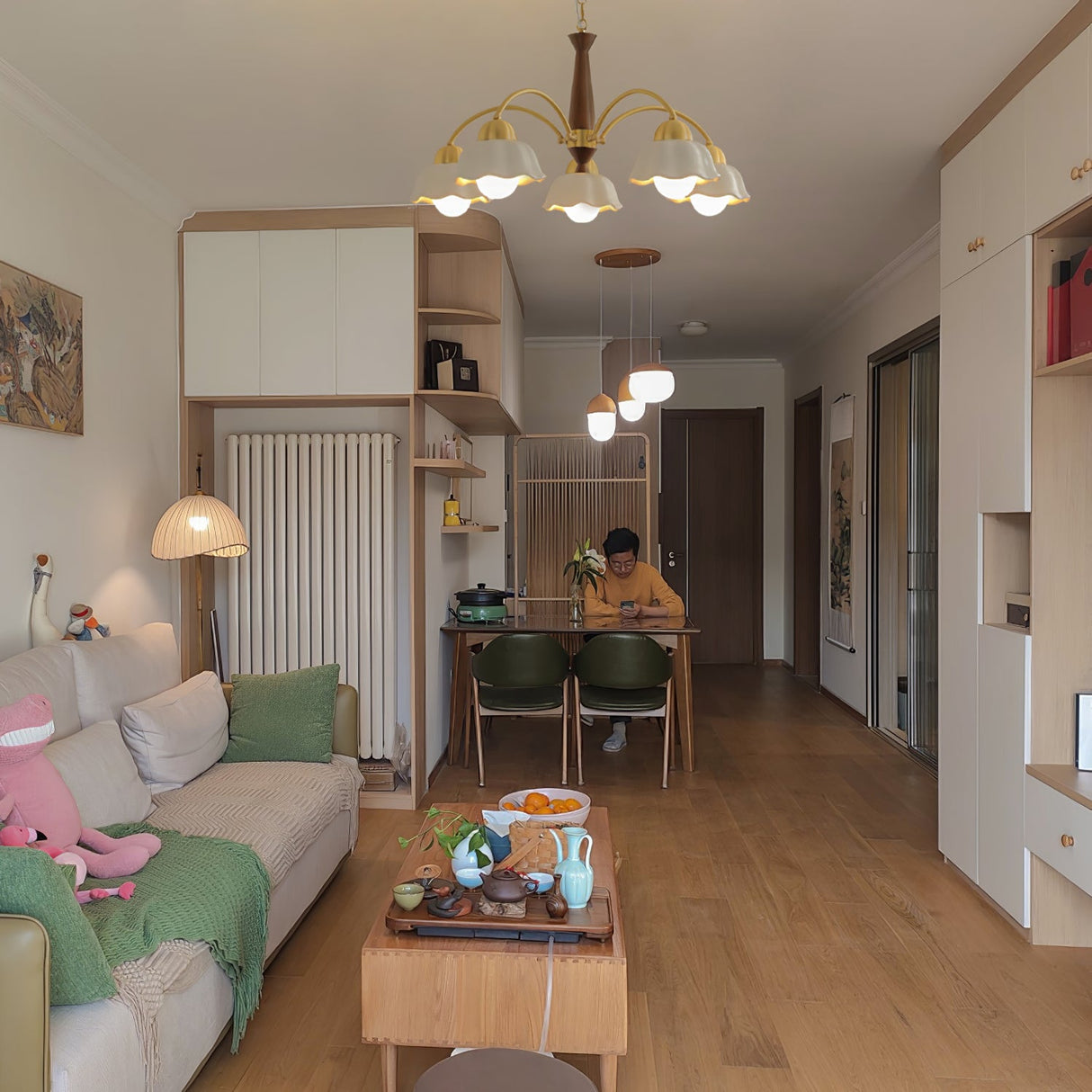 Swedish Modern Brass Chandelier